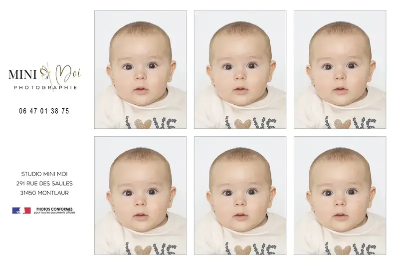 Exemple de planche de 6 photos d'identité bébé conformes ANTS — Studio Mini Moi
